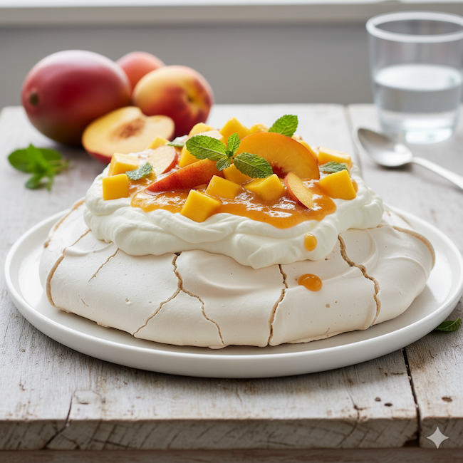 pavlova composta mango pesca
